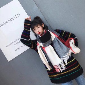 Cashmere Blend Plaid Blanket Scarf Big Long Scarf Wrap Red Black White